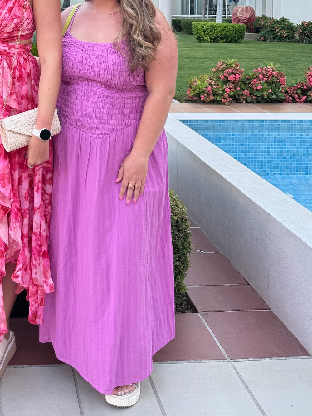 American eagle v waist smocked midi dress
